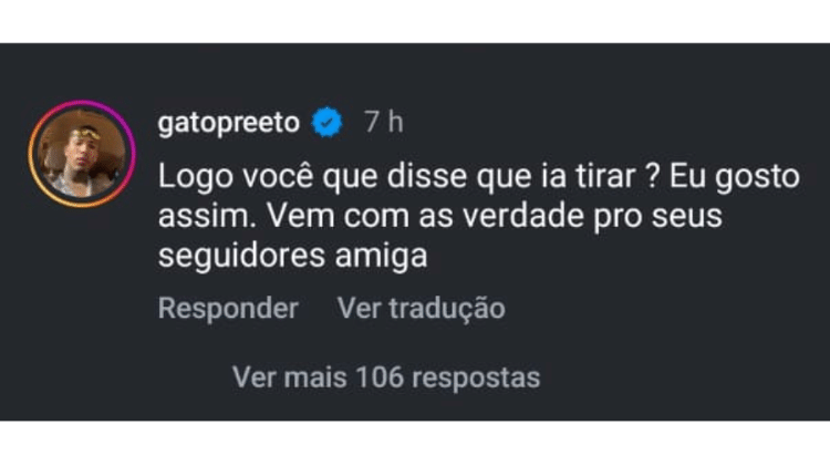 Comentário de Samuel Sant'Anna, mais conhecido como Gato Preto