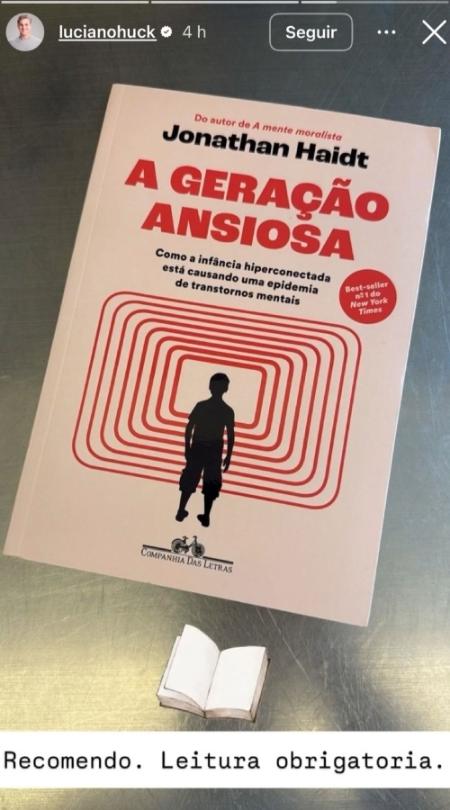Luciano Huck posta recomendação de livro sobre gerações ansiosas em meio à polêmicas envolvendo sua nora Luciano Huck posta recomendação de livro sobre gerações ansiosas em meio à polêmicas envolvendo sua nora