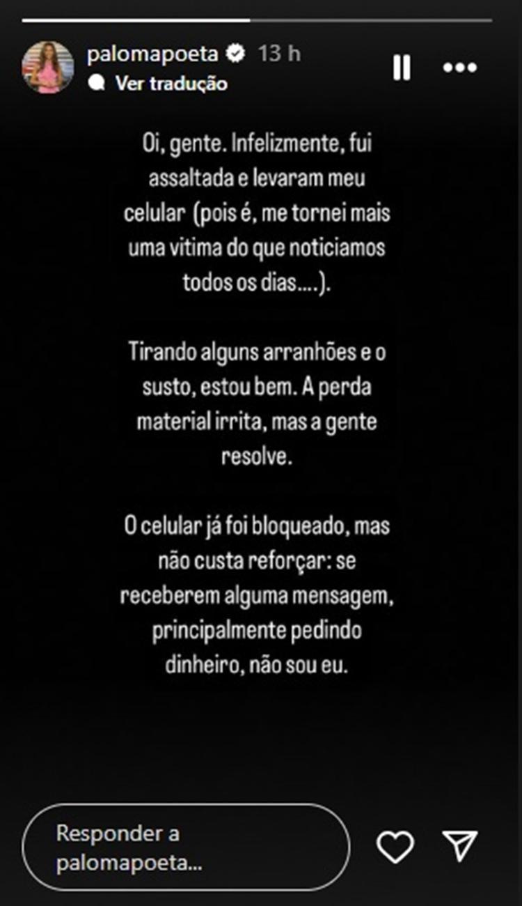 Paloma Poeta: Irmã de Patrícia Poeta foi assaltada em São Paulo Paloma Poeta: Irmã de Patrícia Poeta foi assaltada em São Paulo