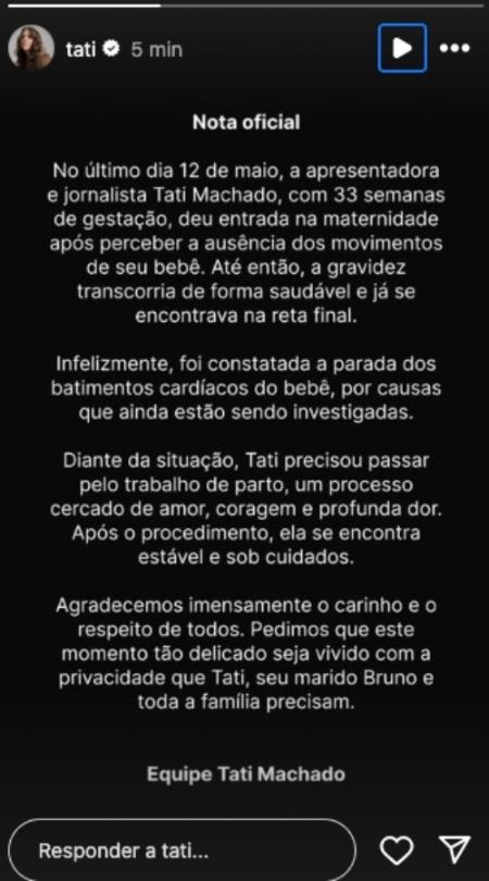 Tati Machado perde o bebê com 33 semanas de gestação