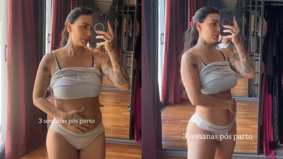 Clara Maia exibe mudanças no corpo pós-cesárea