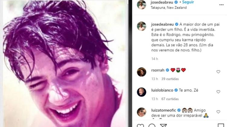 José de Abreu fez postagem sobre o filho, Rodrigo José de Abreu fez postagem sobre o filho, Rodrigo