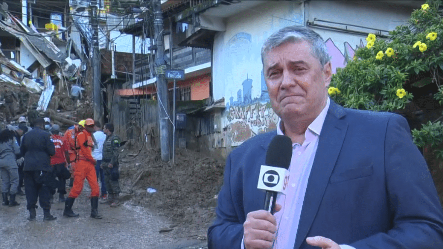 Flávio Fachel se emocionou ao cobrir a tragédia em Petrópolis (RJ) - Reprodução/TV Globo