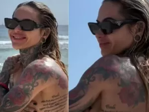 Esposa de Monique Evans faz topless durante lua de mel em Ibiza