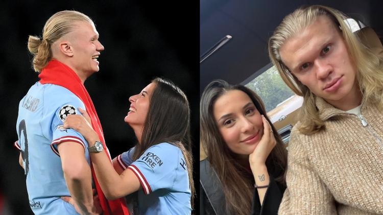 Erling Haaland e Isabel Haugseng Johansen em dois momentos