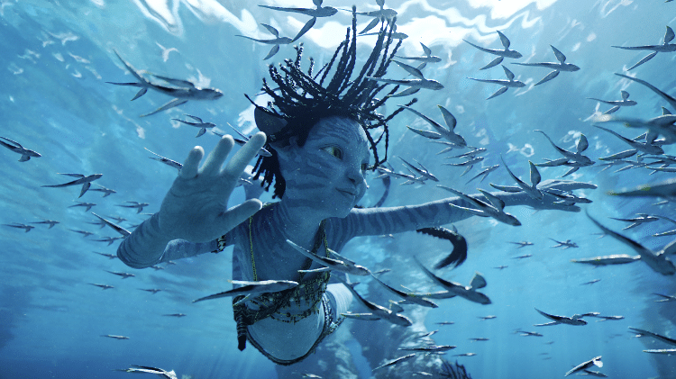 A pequena Tuk descobre o oceano em "Avatar - O Caminho da Água" - Divulgação - Divulgação
