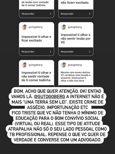 Kalinka Schutel denuncia assédio no Instagram - Reprodução/Instagram - Reprodução/Instagram