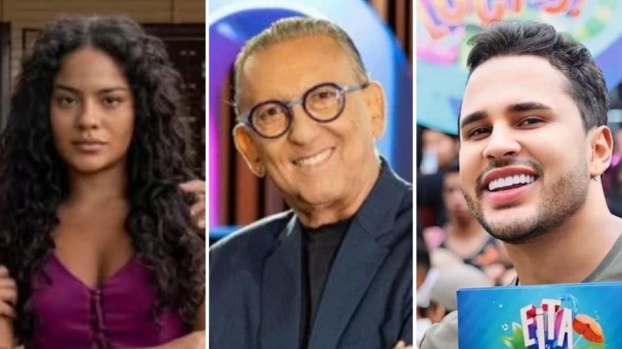 Maria de Fatima (Bella Campos) em cena de 'Vale Tudo'; Galvão Bueno no comando de seu novo programa na Band; e Lucas Guimarães em Eita Lucas! (SBT) Maria de Fatima (Bella Campos) em cena de 'Vale Tudo'; Galvão Bueno no comando de seu novo programa na Band; e Lucas Guimarães em Eita Lucas! (SBT)