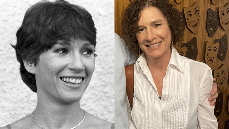 Natália do Vale aos 28 anos em "Baila Comigo" (1981) e aos 70, em 2023