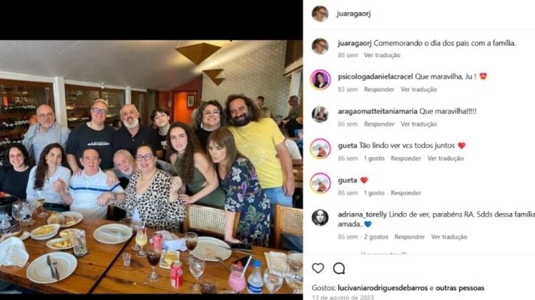 Juliana durante almoço de dia dos pais com Renato Aragão em 2023 Juliana durante almoço de dia dos pais com Renato Aragão em 2023