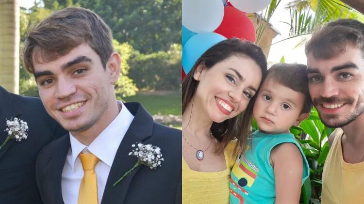 André Ricardo em foto recente e, ao lado, com esposa e filho André Ricardo em foto recente e, ao lado, com esposa e filho
