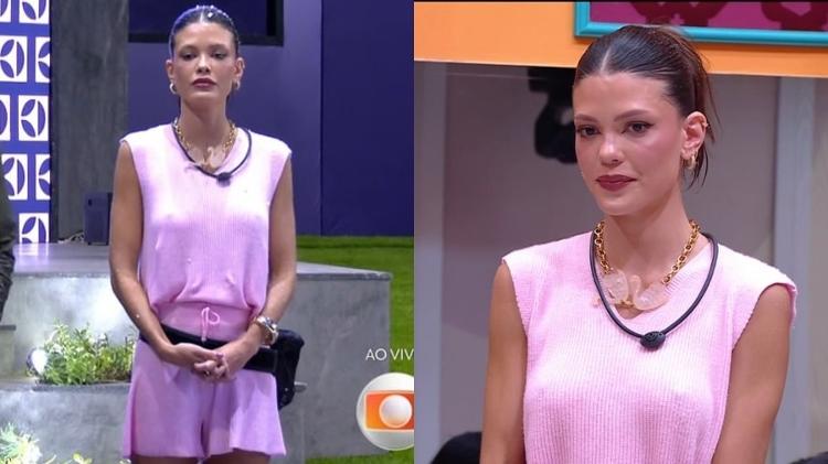 BBB 25: Vitória Strada escolheu um look com acessórios de flamingo BBB 25: Vitória Strada escolheu um look com acessórios de flamingo