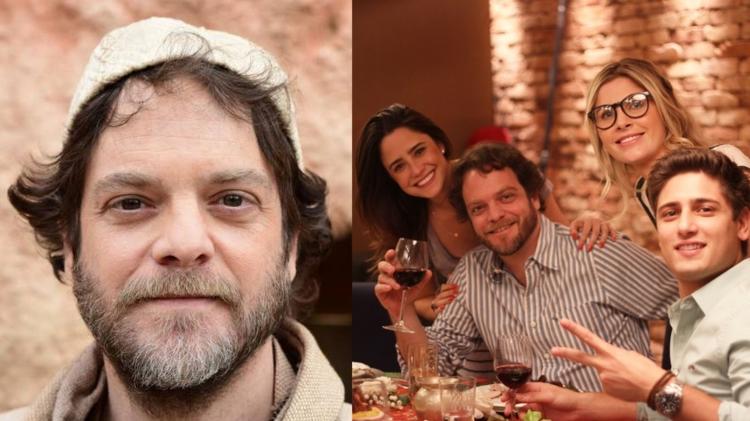 Michel Bercovitch em 'Jesus' e, ao lado, o ator entre Fernanda Vasconcellos, Julia Faria e Daniel Rocha