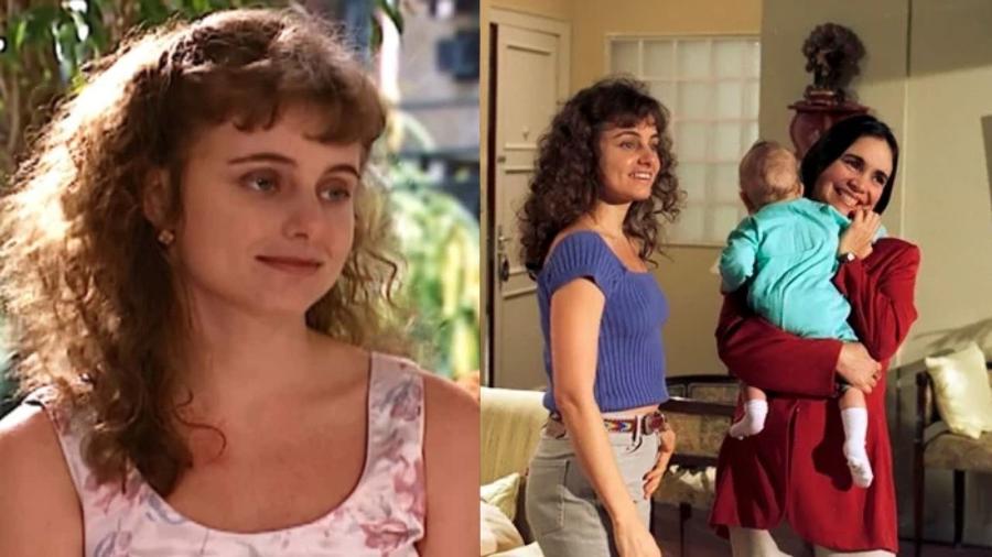 Carolyna Aguiar como a Lu de 'História de Amor'; ao lado, em cena com Regina Duarte