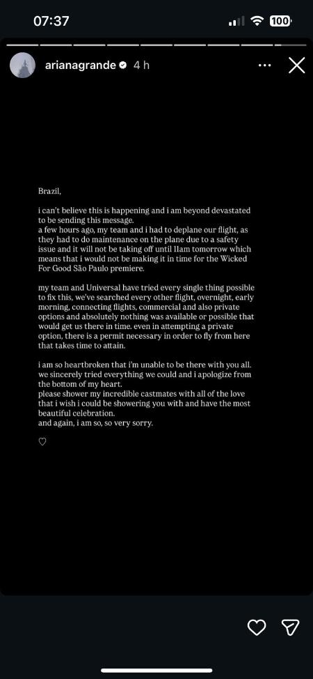 Story de Ariana Grande