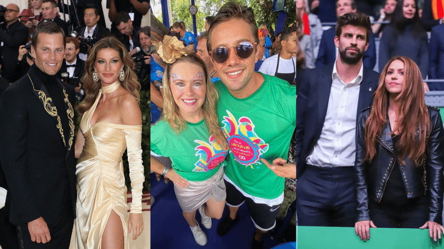 Gisele Bündchen e Tom Brady, Rafael Cardoso e Mari Bridi e Shakira e Piqué estão entre os casais que se separaram em 2022 - Reprodução