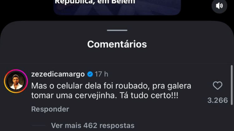 Comentário de Zezé em publicação sobre Astrid Fontenelle ter o celular roubado