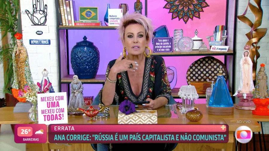 Ana Maria Braga se corrigiu após dizer que Rússia é comunista - Reprodução/TV Globo