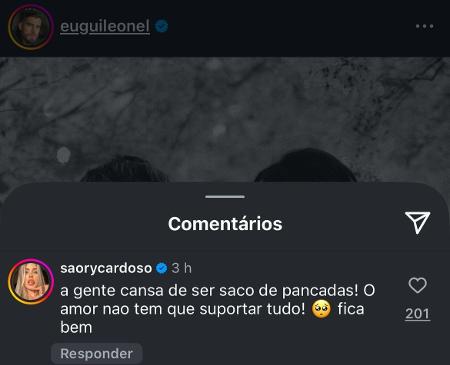 Saory Cardoso desabafa ao apoiar Guilherme Leonel em término com Carol Nakamura Saory Cardoso desabafa ao apoiar Guilherme Leonel em término com Carol Nakamura