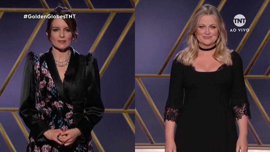 Tina Fey e Amy Poehler no Globo de Ouro, que registrou queda de audiência no comparativo com anos anteriores - Reprodução