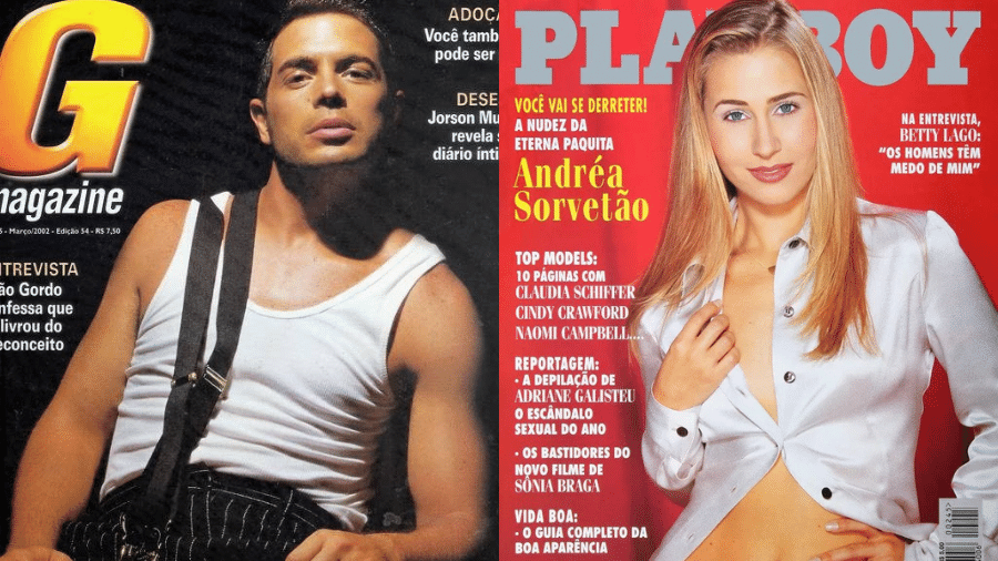 Conrado na revista G Magazine, em 2002, e Sorvetão na Playboy, em 1995
