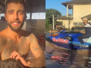 Pedro Scooby exibe moto aquática quebrada após dia de resgate no RS