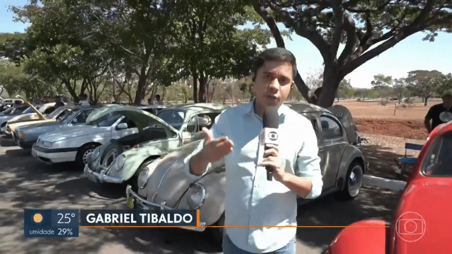 O repórter Gabriel Tibaldo se confundiu no DF1 (Globo) - Reprodução/TV Globo