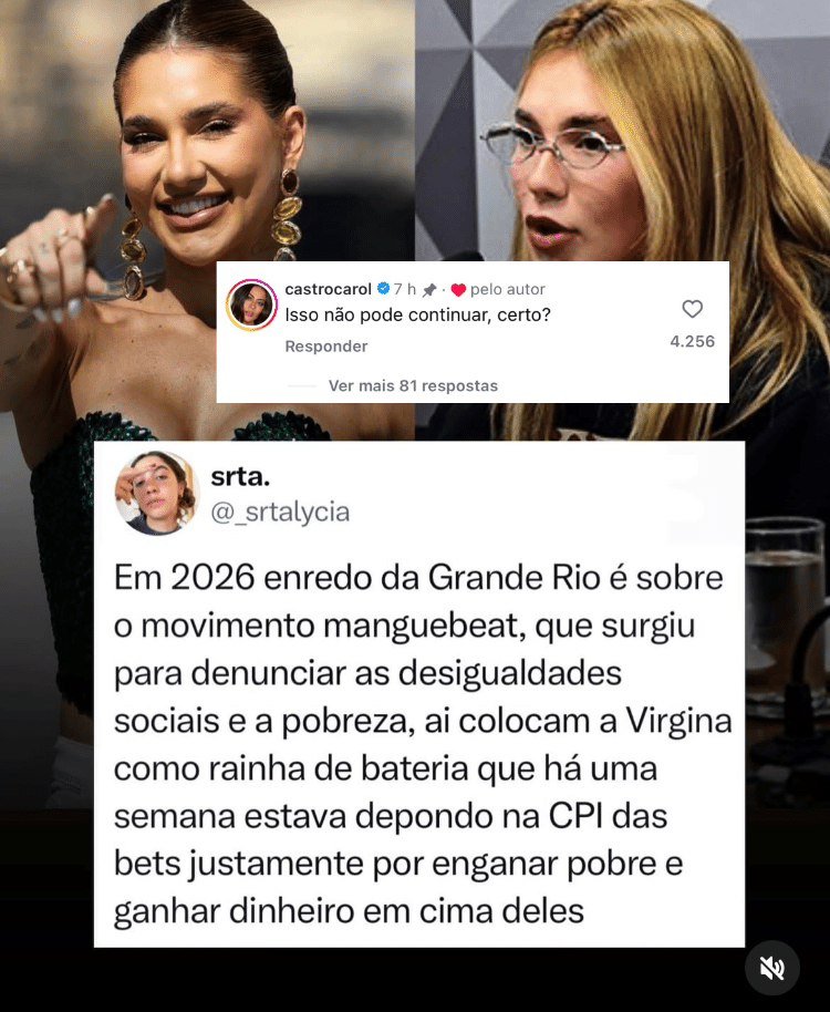Carol Castro comenta sobre escolha de Virginia Fonseca na Grande Rio