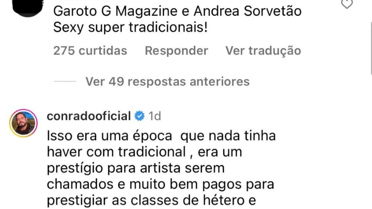 Conrado discutiu com internauta no Instagram