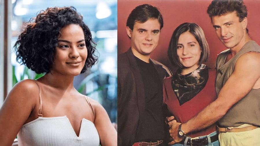 Maria de Fátima (Bella Campos) no remake; ao lado, Glória Pires entre Cássio Gabus Mendes e Carlos Alberto Riccelli Maria de Fátima (Bella Campos) no remake; ao lado, Glória Pires entre Cássio Gabus Mendes e Carlos Alberto Riccelli