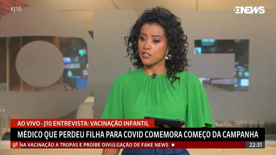 A apresentadora Aline Midlej chorou durante o "Jornal das Dez", na GloboNews - Reprodução/GloboNews