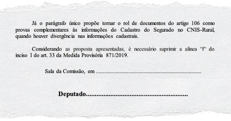 Emenda com digital de autoria da Contag apresentada pelo deputado Celso Maldaner, que deixou o campo "Deputado" sem preenchimento