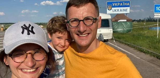 Oleksandr Akymenko, empresário e fundador da Yes&Design, com a companheira Katya e o filho Taras
