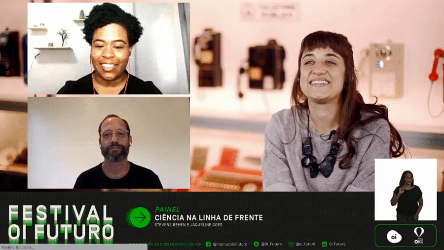 Jaqueline Goes de Jesus, Stevens Rehen e Gabriela Agustini na mesa ?Ciência na linha de frente? - Oi Futuro/Reprodução