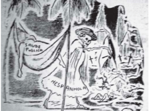 Charge publicada no jornal O Imparcial, da Bahia (1918) - 'A Gripe Espanhola na Bahia' / Reprodução