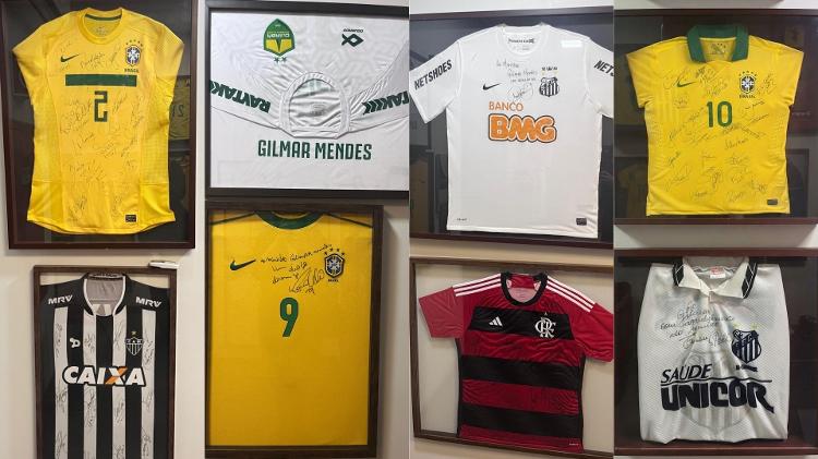 Camisas de futebol autografadas e emolduradas no gabinete do ministro do STF Gilmar Mendes