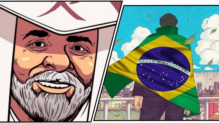 Ilustrações publicadas no Twitter com traço de anime com as figuras de Lula e Jair Bolsonaro - Reprodução/autoria desconhecida