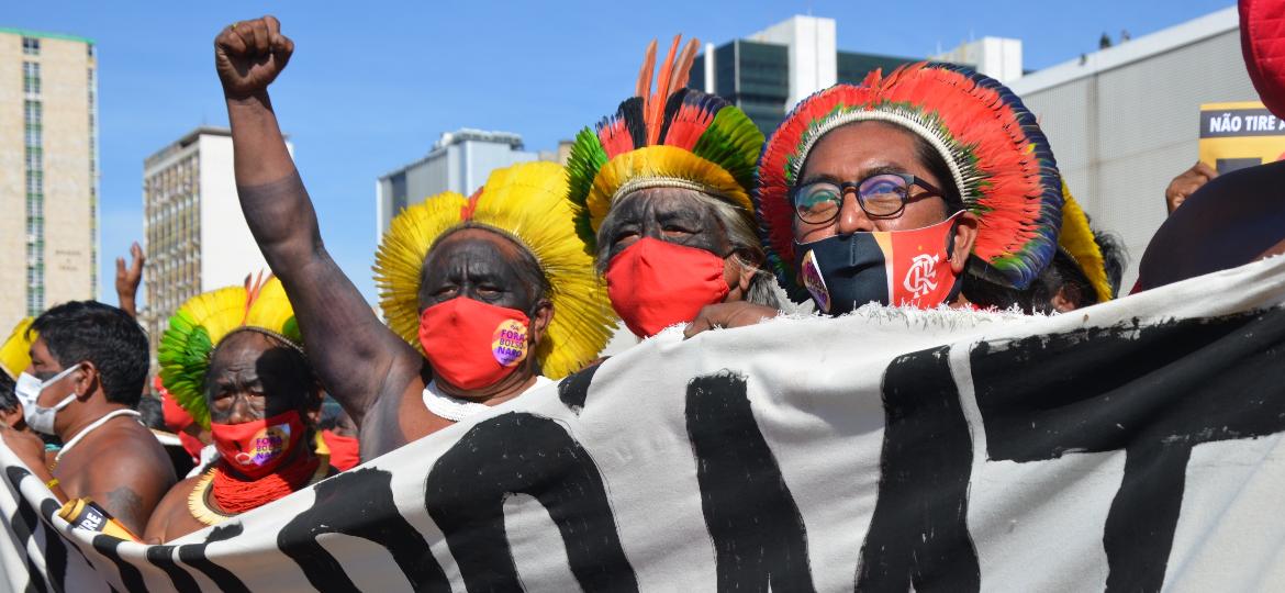 Protesto de indígenas contra o PL 490, em Brasília, em 22 de junho - Tainá Andrade/UOL