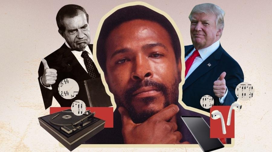 O cantor e compositor norte-americano Marvin Gaye aponta para os EUA de Nixon e acerta nos EUA de Trump - TAB