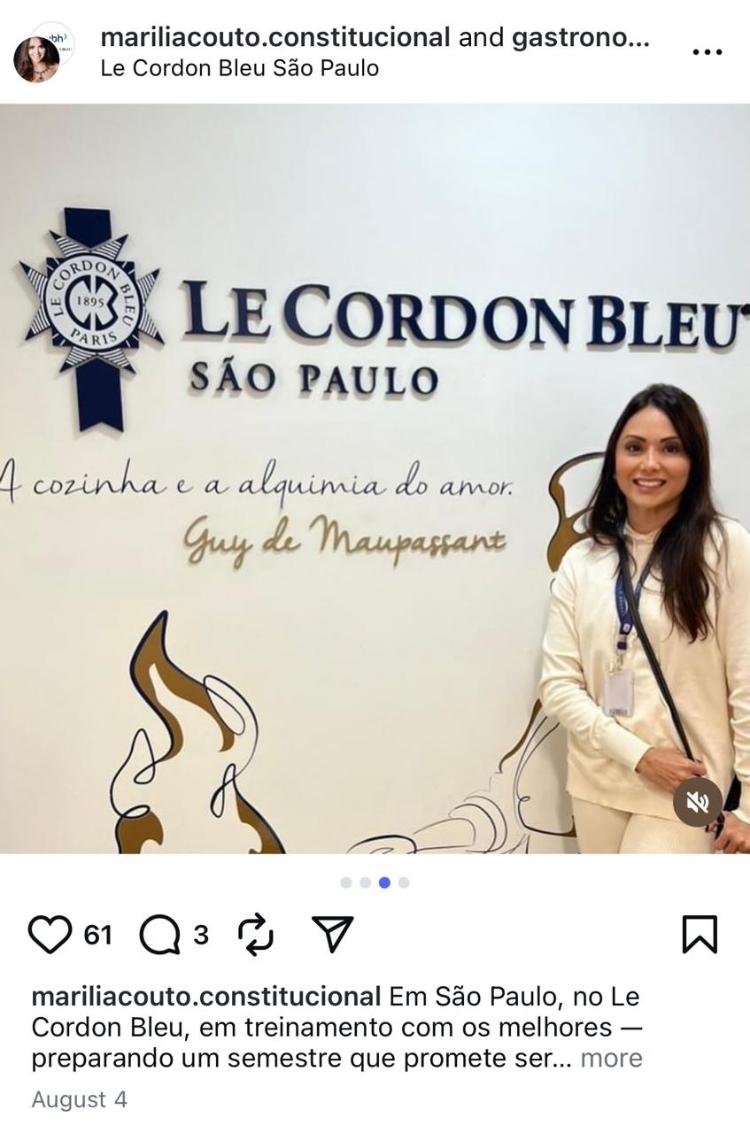 Post de Marília Leite na segunda 4 de agosto de 2025 no Le Cordon Bleu de São Paulo Post de Marília Leite na segunda 4 de agosto de 2025 no Le Cordon Bleu de São Paulo