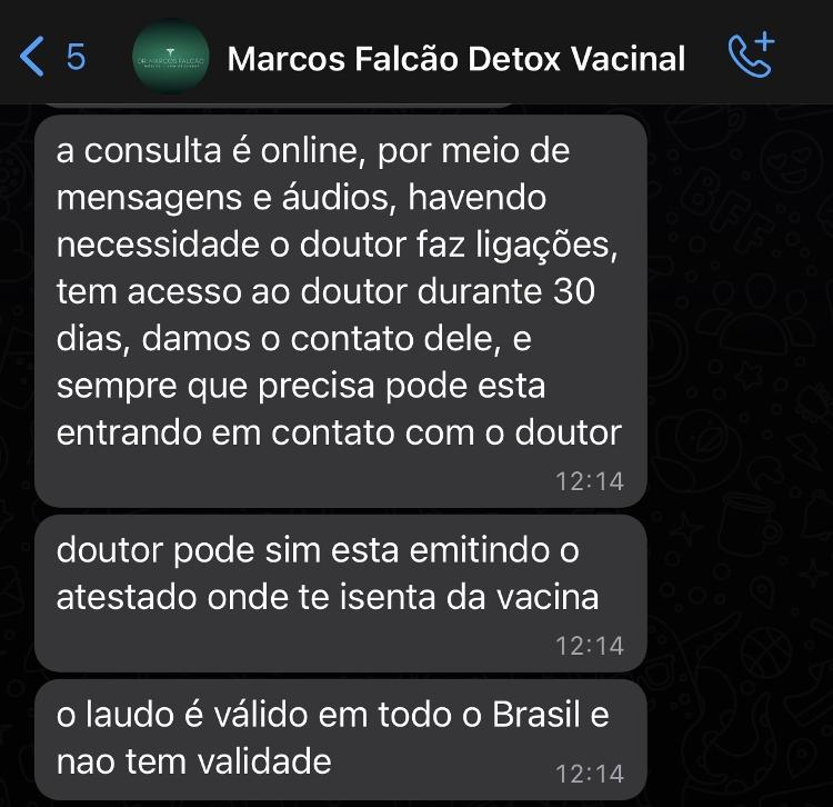 Conversa com médicos negacionistas - Reprodução/WhatsApp - Reprodução/WhatsApp