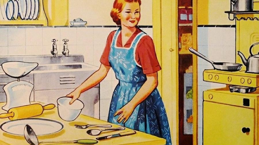 A propaganda da cozinha tipicamente americana vendia as supostas facilidades para as mulheres, retratadas de salto alto e vestido rodado - ArtsyBee/Pixabay