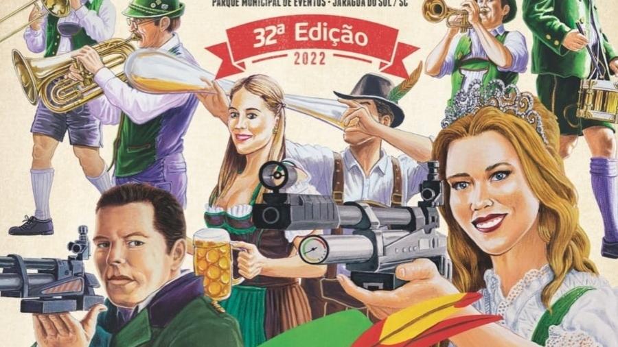 Ilustrado com pessoas brancas segurando armas, cartaz da tradicional festa de atiradores de Jaraguá do Sul (SC) provocou debates nas redes sociais - Reprodução