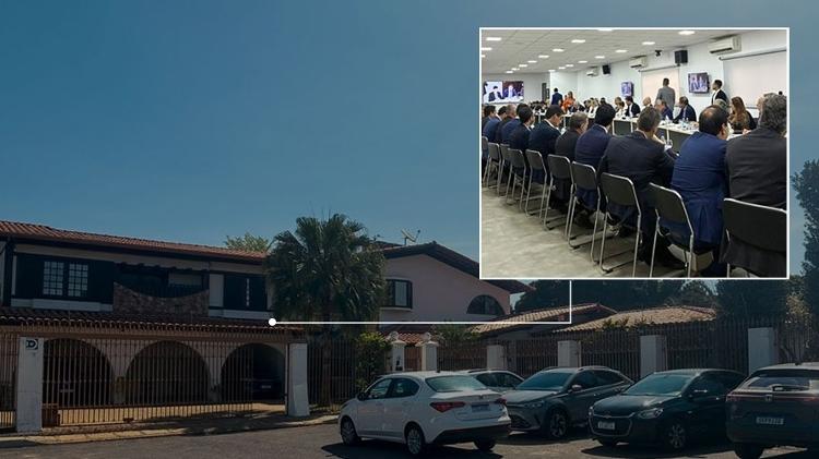 Casa do Pensar Agro, no Lago Sul de Brasília; no destaque, reunião entre integrantes do instituto e parlamentares no local