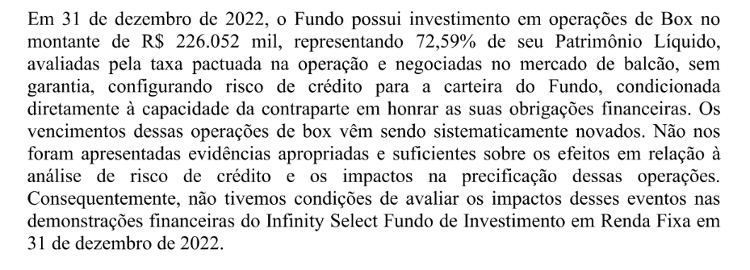 Relatório de auditoria independente da Audipec sobre o Infinity