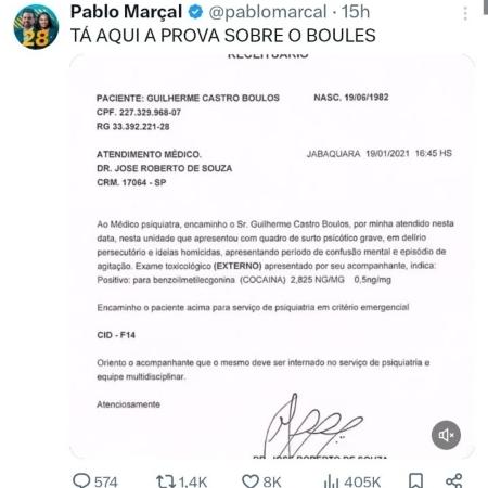 Laudo falso sobre Boulos em perfil verificado de Pablo Marçal no X