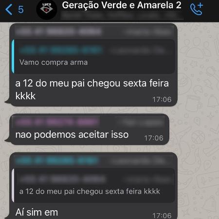 Mensagens trocadas por adolescentes de Curitiba no grupo "Geração Verde e Amarela" - Reprodução