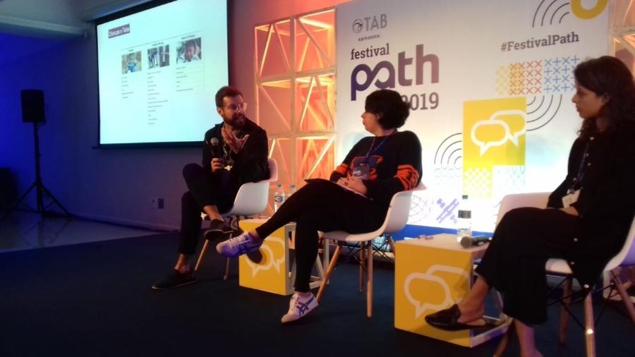 Pedro Hartung, Patrícia Favalle e Luísa Adib debatem sobre o uso do YouTube por crianças no Festval Path - Giacomo Vicenzo/Colaboração para o TAB