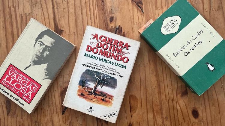 Os livros "Conversas com Vargas Llosa", de Ricardo Setti, o romance "A Guerra do Fim do Mundo", de Vargas Llosa, e "Os Sertões", de Euclides da Cunha Os livros "Conversas com Vargas Llosa", de Ricardo Setti, o romance "A Guerra do Fim do Mundo", de Vargas Llosa, e "Os Sertões", de Euclides da Cunha