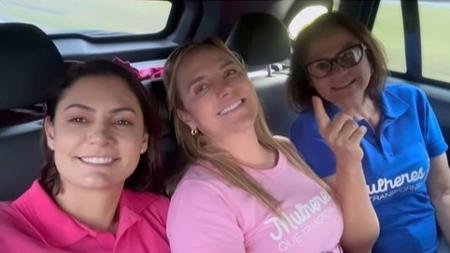 Michelle Bolsonaro (PL), a vice-governadora do DF Celina Leão (PP) e a senadora Damares Alves (Republicanos)